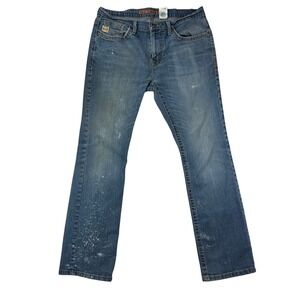 Cinch Jeans Mens Ian Slim Straight 34x32 Blue Medium Wash Distressed Denim Y2K